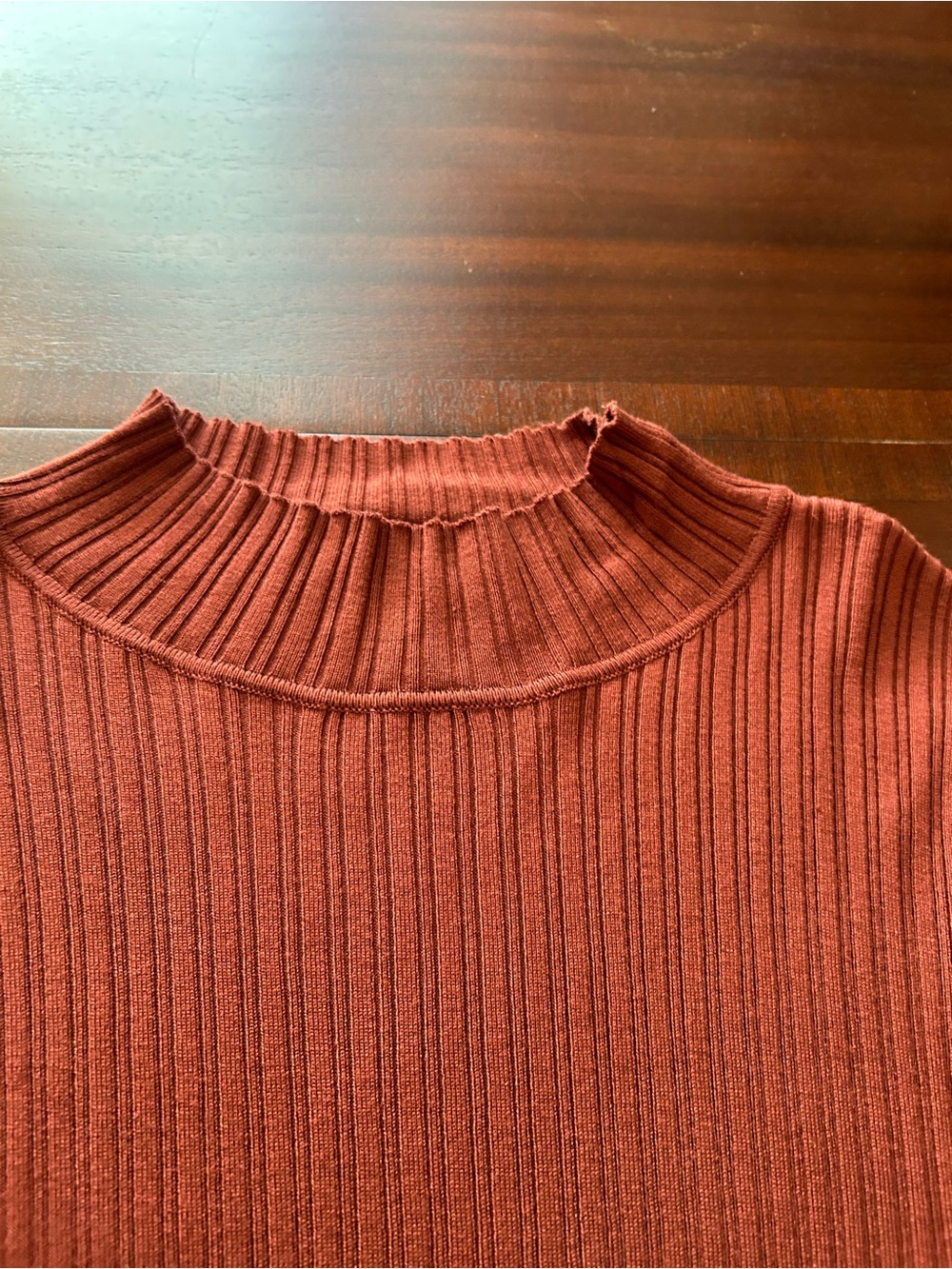Marled Reunited Ribbed Long-Sleeve Mock Neck Top - Rust - Picture 2 of 5